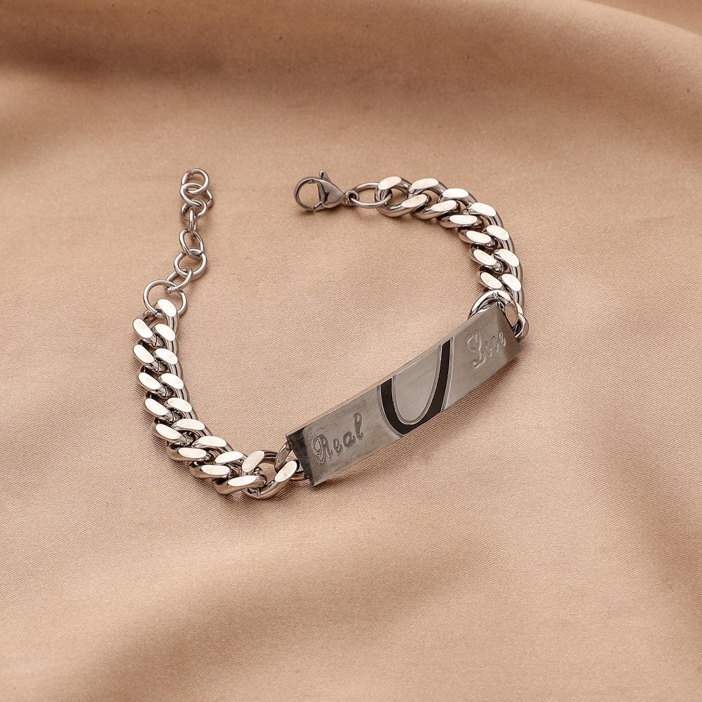 Fashion Love Stainless Steel Couple Bracelet Alphabet Peach Heart Shaped Titanium Steel Bracelet Hand Jewelry