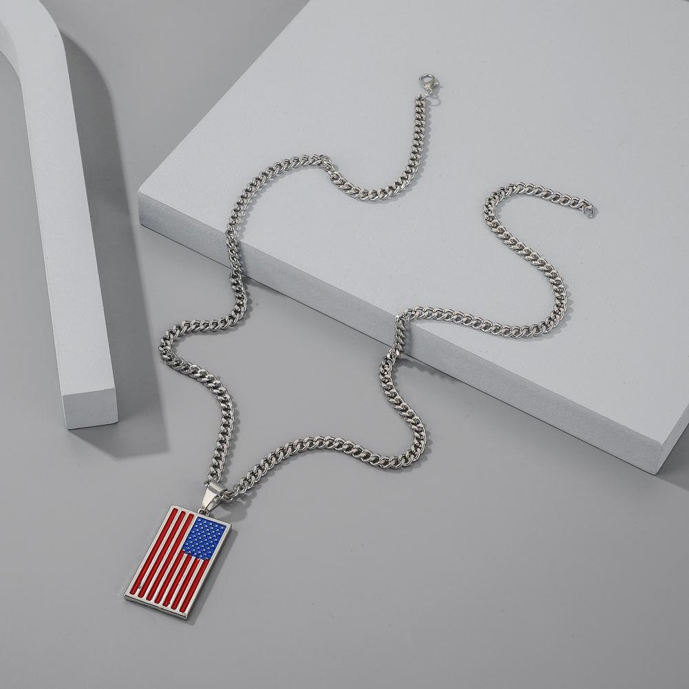 ins American flag hip-hop rectangular tag necklace fashion Taigang jewelry