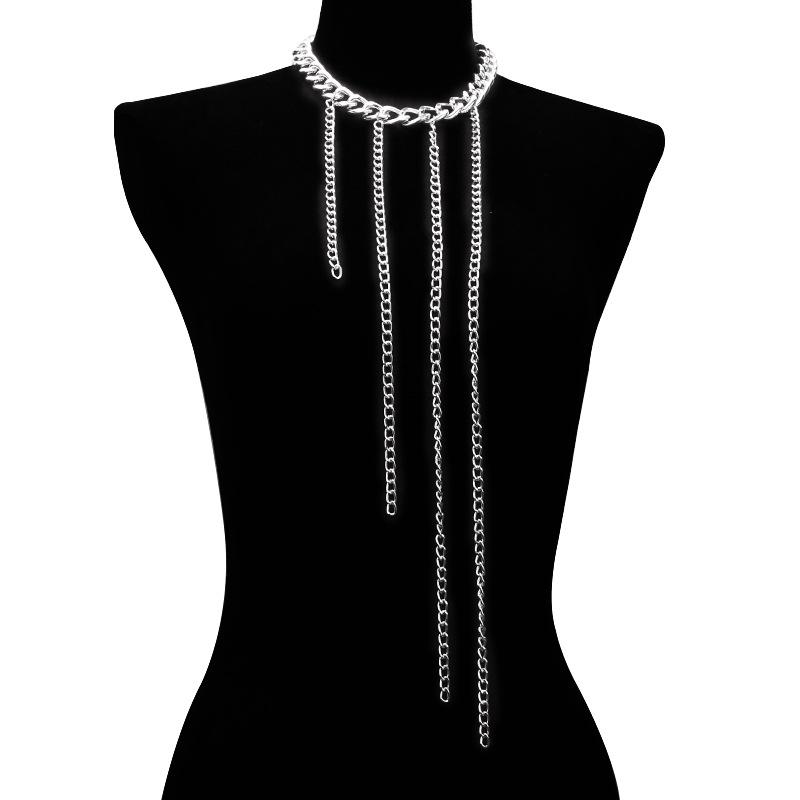 Jewelry punk exaggerated long metal chain tassel necklace hip-hop personality ins clavicle chain
