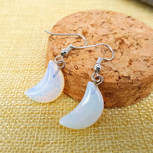 Crescent-shaped fashion ear hook earrings natural stone alloy earrings creative simple earrings simple stalls