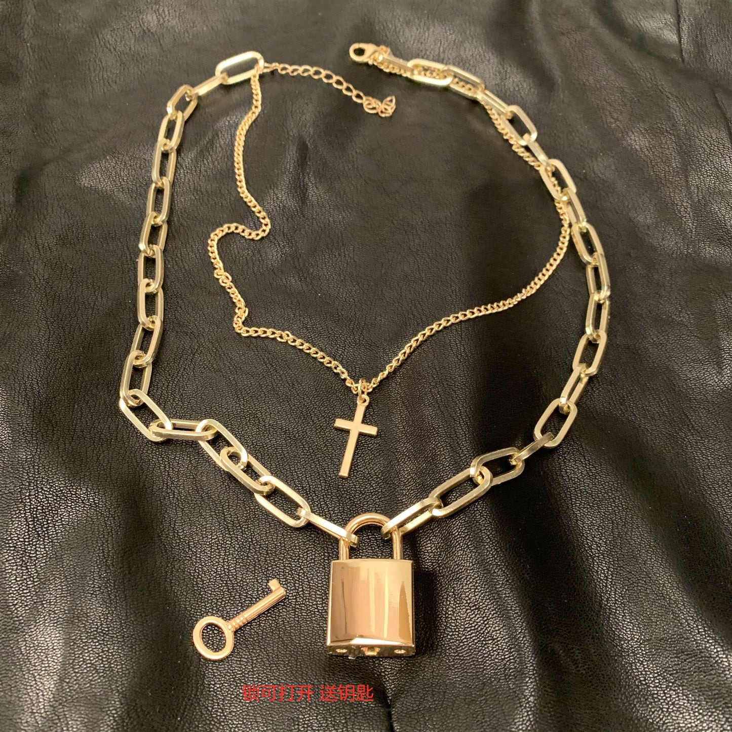 Jewelry Trendy Geometric Lock Pendant Necklace Punk Street Rock Hip Hop Double Layer Necklace Necklace