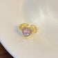 Ins exquisite pink crystal love ring women's retro palace diamond heart geometric opening index finger ring