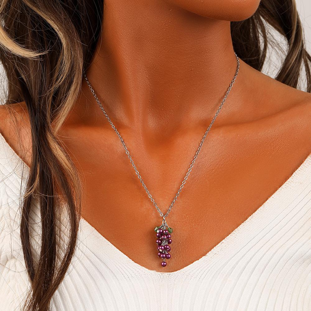 Handmade Beaded Grape Necklace Versatile Personality Fashion Fruit Jewelry Female Cute Temperament Necklace