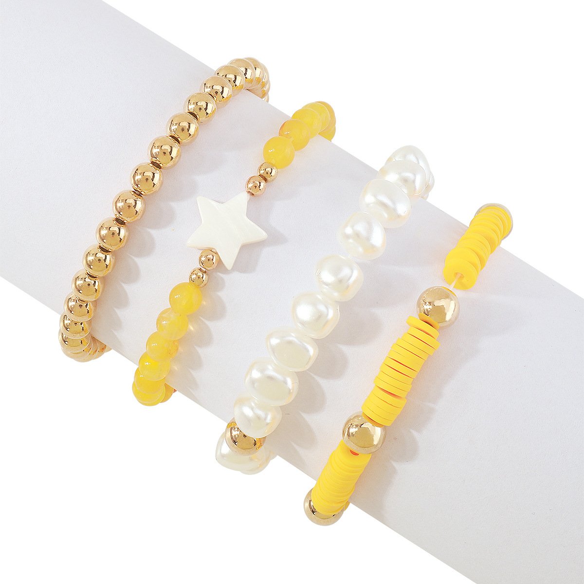 B1754 Bohemian holiday national fashion bracelet imitation pearl soft pottery light luxury geometric bracelet set MV