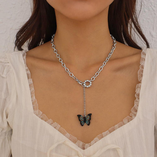 N9852 Net Red Necklace Drip Oil Hollow Butterfly Chain Back Decoration Sweet Cool Geometric Retro Niche Necklace