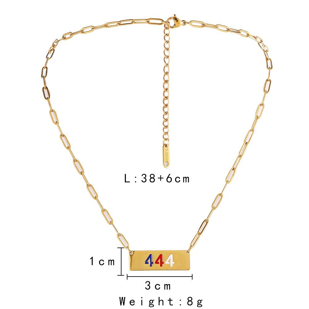 Niche fashion simple personality stainless steel angel number 444 color dripping oil square brand necklace female