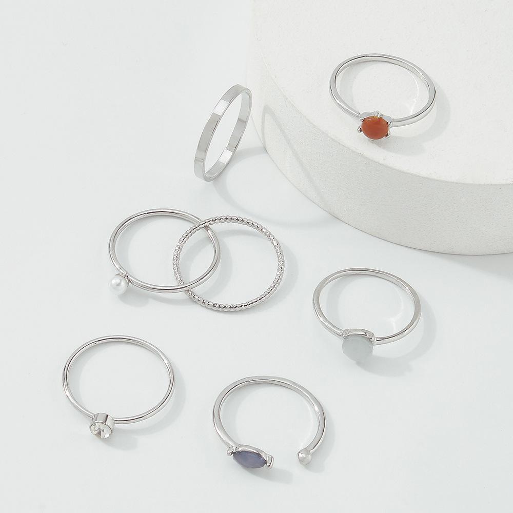 R664 Popular Hand Jewelry Niche Indifferent Temperament Ring Diamond Pearl Geometric Ring Set