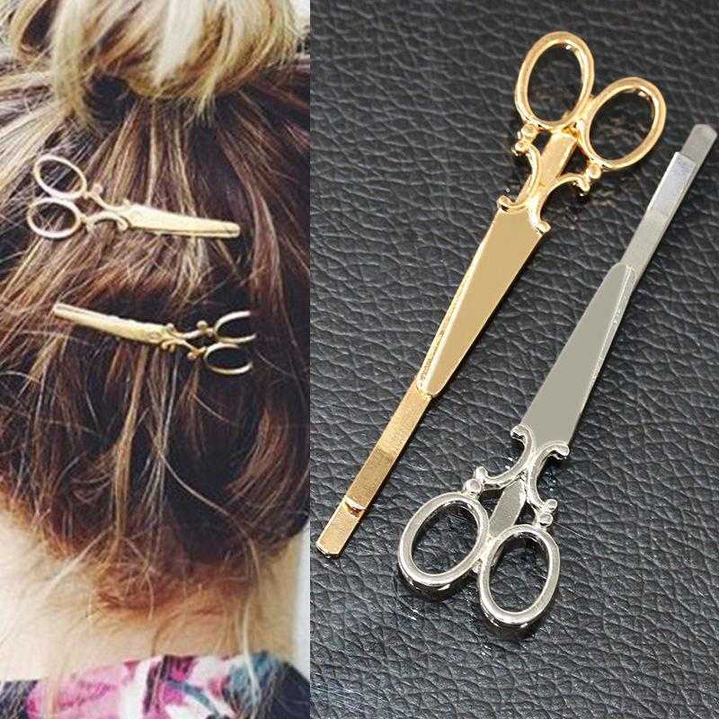 Fashion retro creative scissors hairpin headdress word clip 2 yuan net binary jewelry