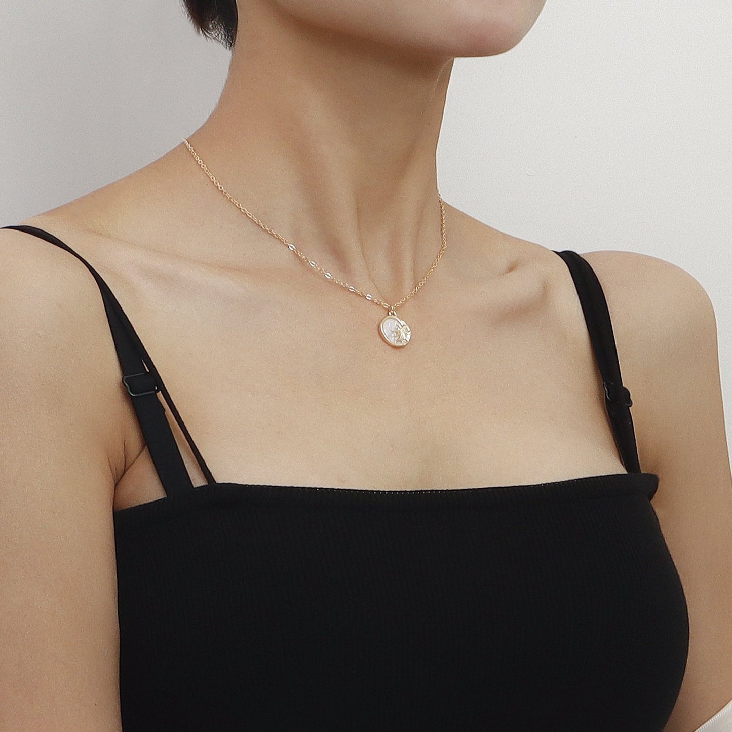 Jewelry fashion half sun high-end mother-of-pearl pendant necklace women's sweater chain light luxury all-match necklace