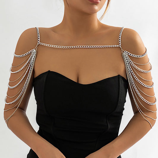 Jewelry Fashion Simple Metal Chain Tassel Shoulder Chain Personality Street Shot Geometric Body Necklace