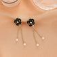 Retro Diamond Black Camellia Earrings Women's Fashion Personality Temperament Long Tassel Pearl Earrings