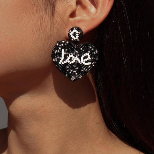 E1329 Ethnic Earrings Bohemian Leisure Holiday Love Earrings Alphabet Beaded Contrasting Color Earrings