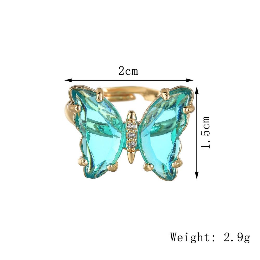 Cute Small Fresh Rhinestone Butterfly Ring Fashion Opening Adjustable Ring Accessories