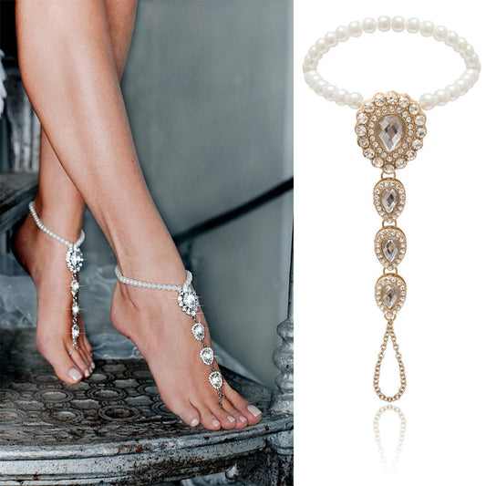 Jewelry geometric micro-inlaid beach temperament foot decoration exaggerated drop-shaped diamond-encrusted pearl anklet