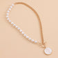 Niche design high-end splicing chain imitation mother-of-pearl pendant necklace female cold OT buckle pearl necklace