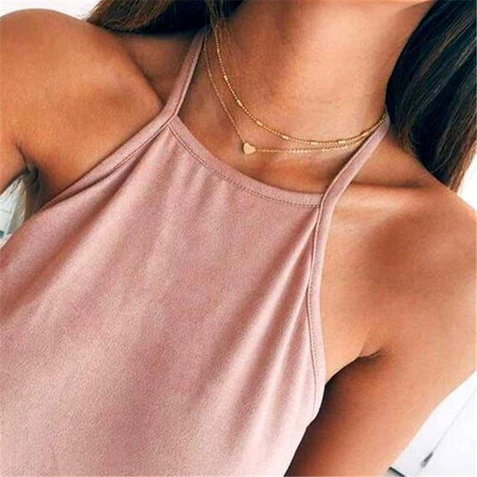 Multi-layer peach heart necklace love collarbone chain necklace jewelry models