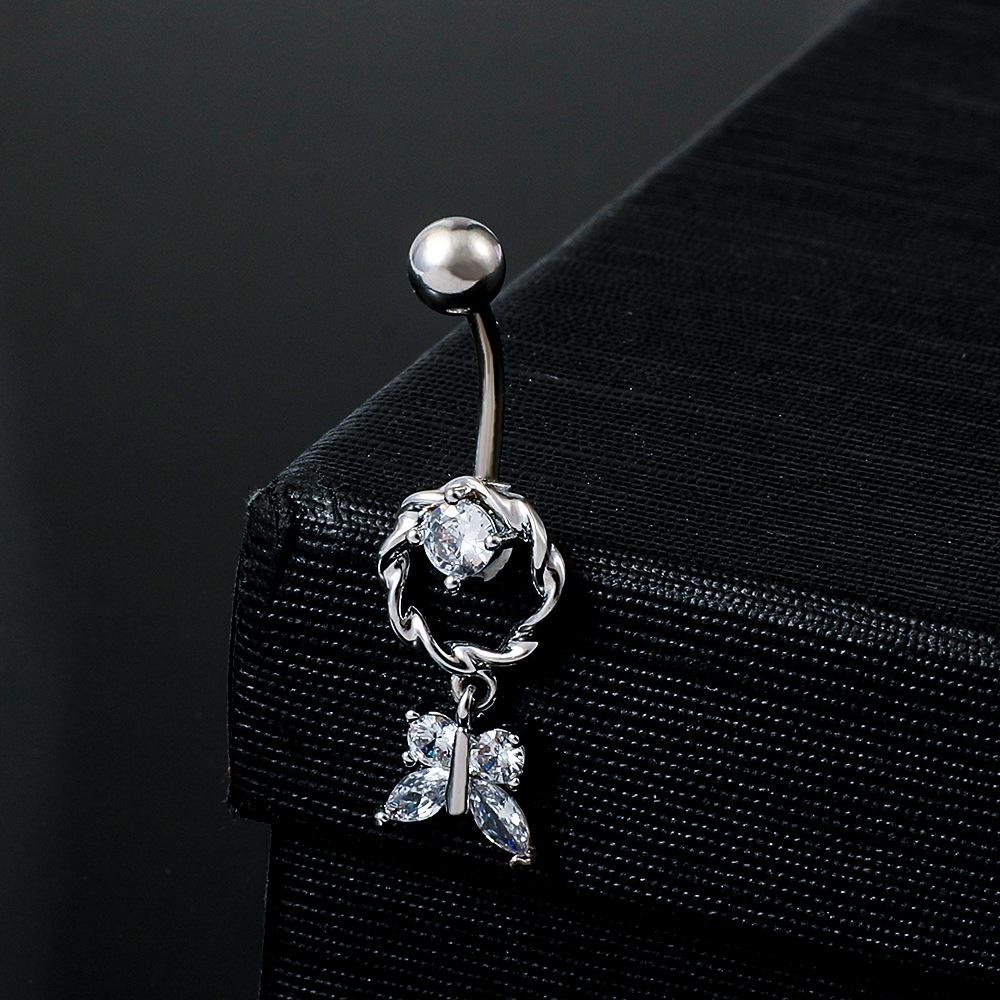 ins inlaid zircon butterfly navel nail navel decoration spider navel ring human body piercing jewelry