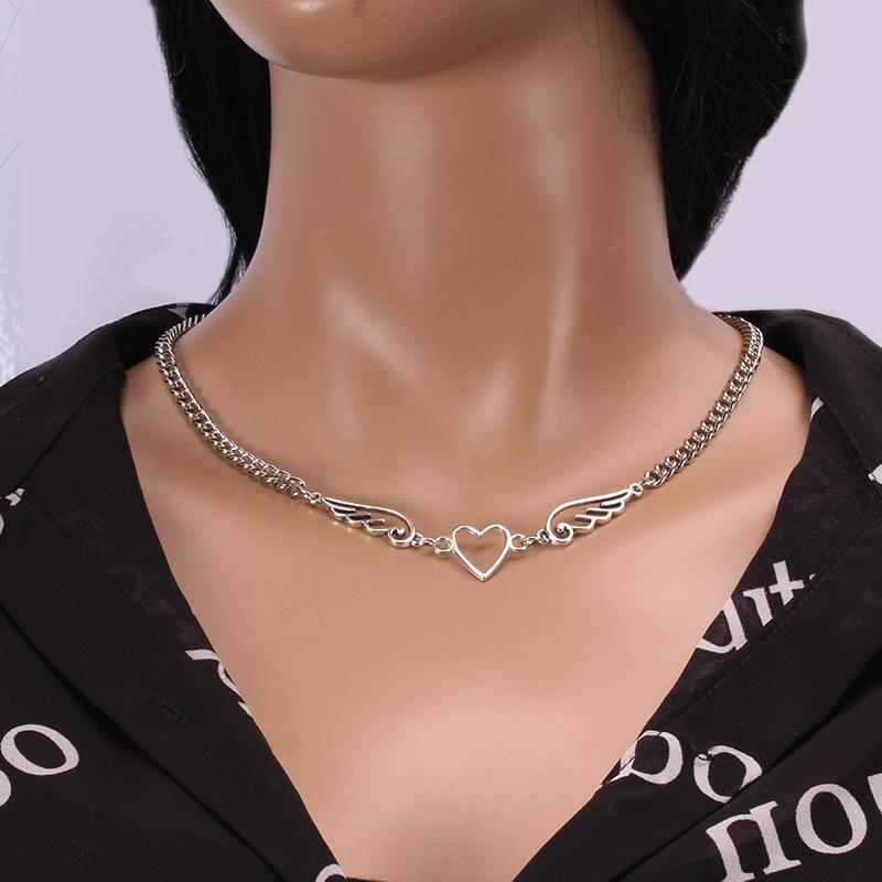 Stranded empty silver necklace simple personality ins niche design net red hipster retro wing necklace