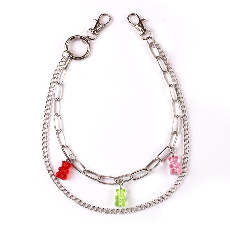 Jewelry bungee di soil cool girl transparent jelly color three bears double waist chain pants chain