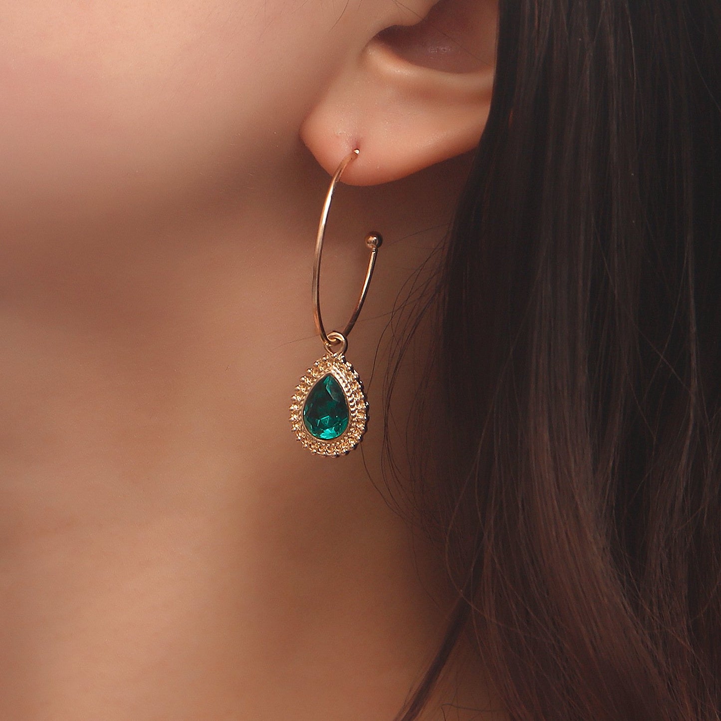 Jewelry ins trend C-shaped large ring imitation green agate pendant earrings female fashion temperament earrings