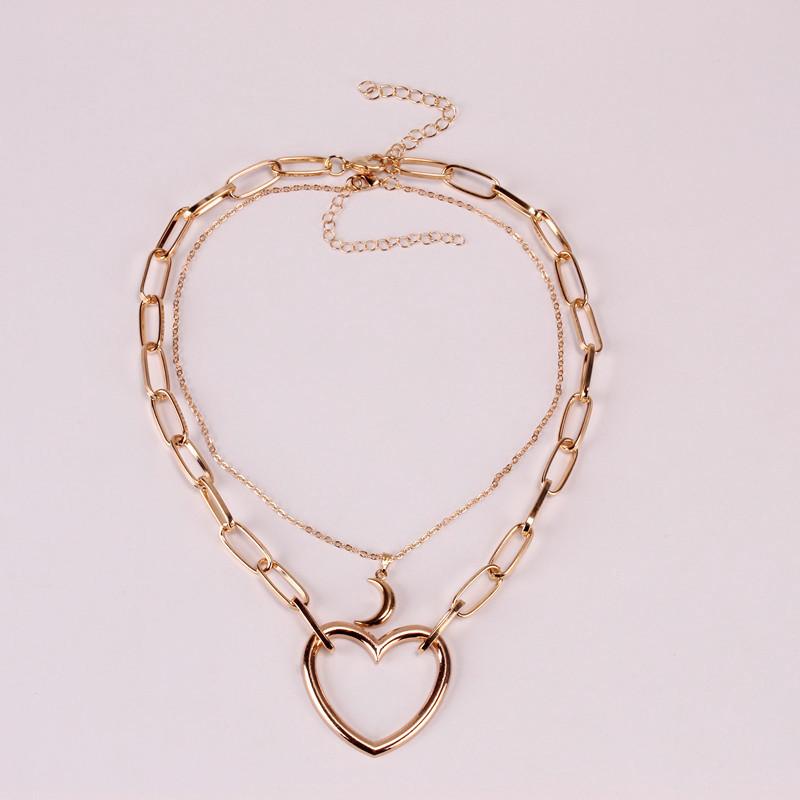 Jewelry multi-layer personality all-match moon two-piece set accessories peach heart pendant sweater chain necklace female