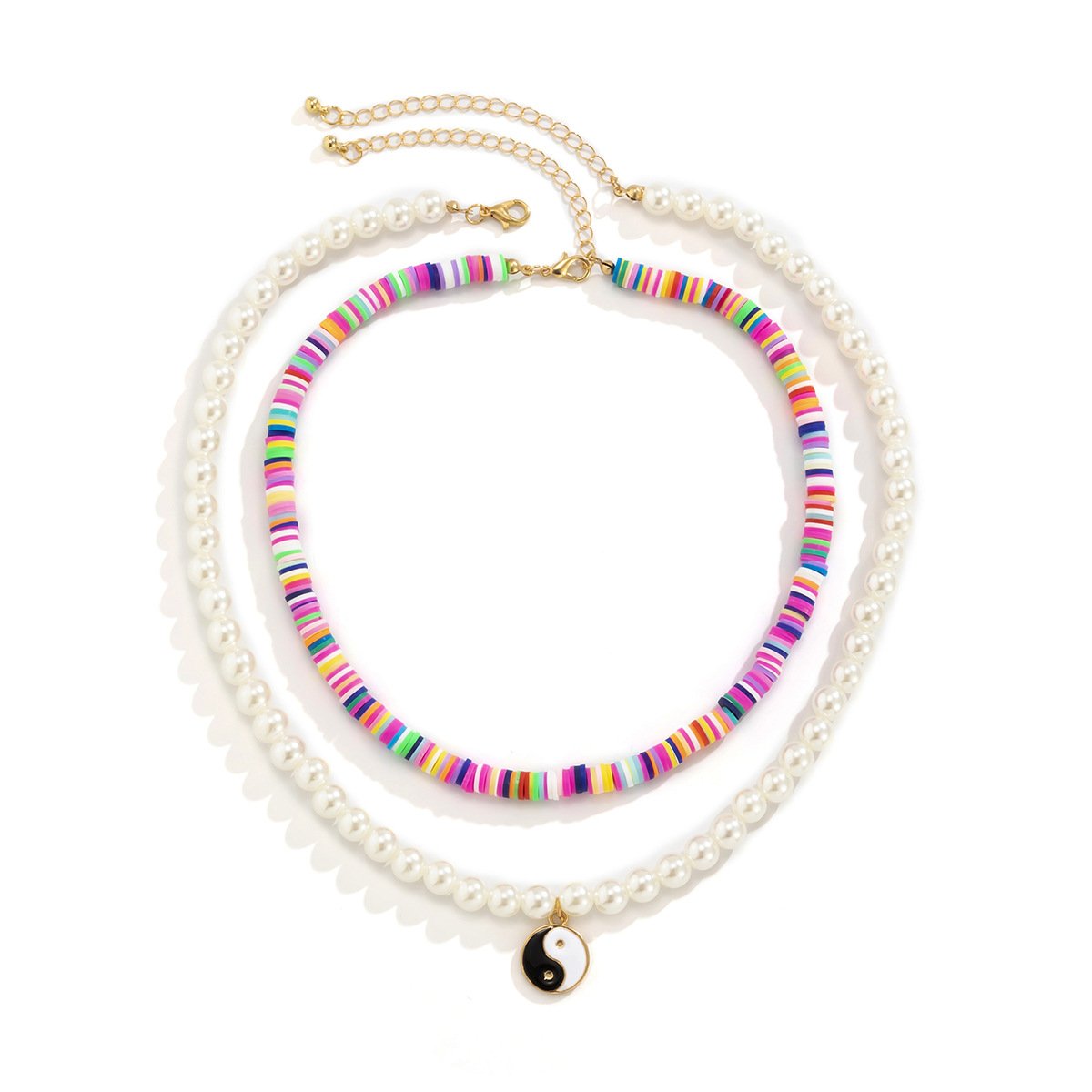 Jewelry Retro Soft Pottery Color Set Necklace Female Simple Tai Chi Imitation Pearl Geometric Necklace