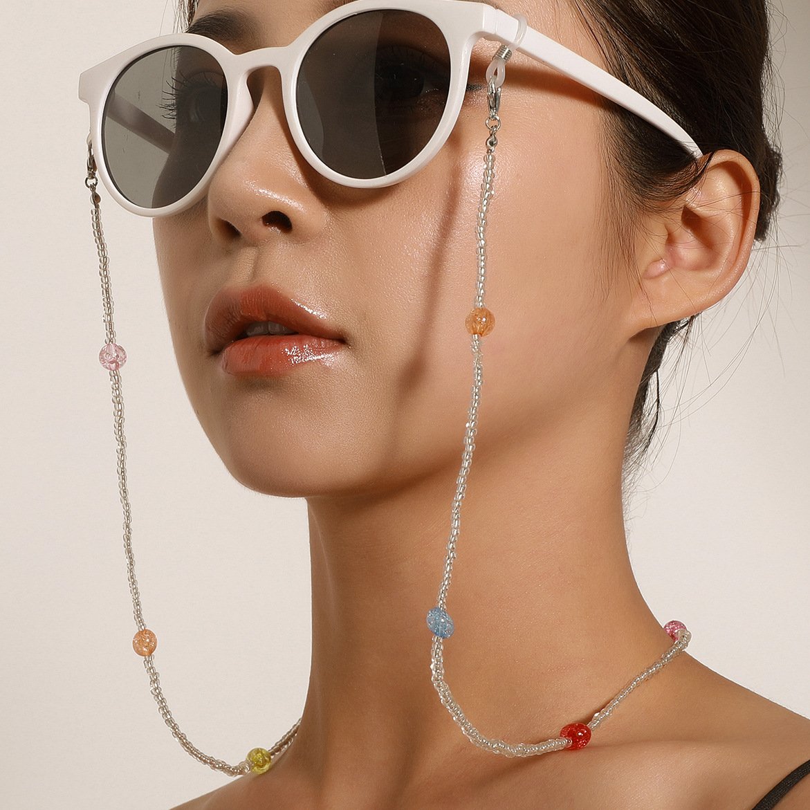 Jewelry fashion color mix and match bead glasses chain ladies transparent rice beads handmade wear