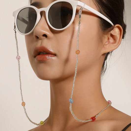Jewelry fashion color mix and match bead glasses chain ladies transparent rice beads handmade wear