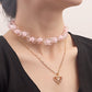 Jewelry ins double-layer pink love beaded necklace female niche design light luxury clavicle chain