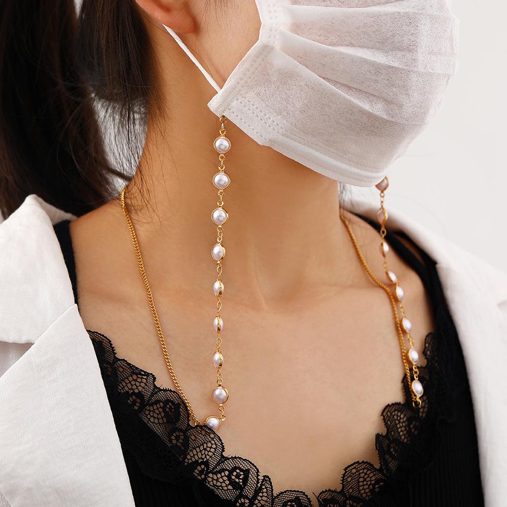 Mask anti-lost hanging chain fashion round pearl handmade chain multi-purpose sweater chain mask glasses chain