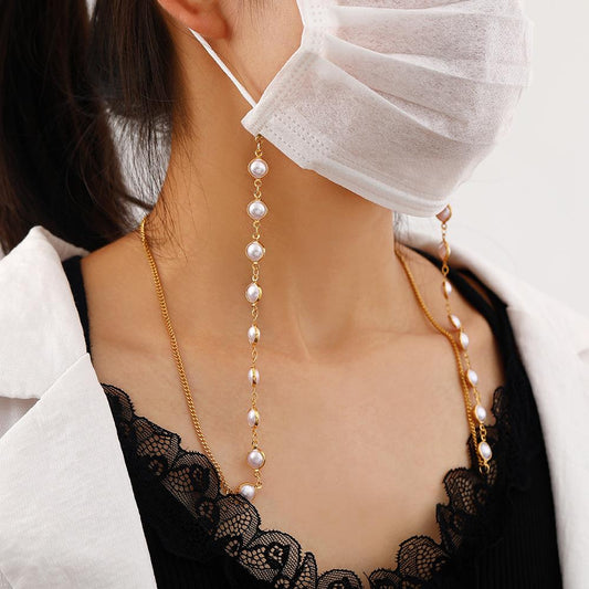 Mask anti-lost hanging chain fashion round pearl handmade chain multi-purpose sweater chain mask glasses chain
