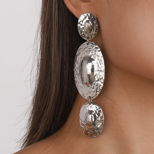E1948 jewelry ZA exaggerated long heavy industry earrings personality level oval design sense earrings