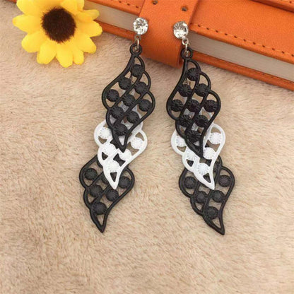 Multi-layer hollow black and white leaf tassel earrings exaggerated retro personality simple all-match earrings earrings women