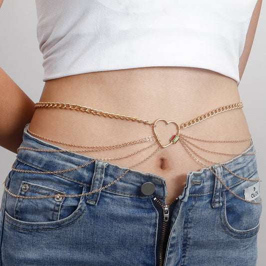 Jewelry sexy sweet cool metal painted drip oil waist chain simple and versatile multi-layer love body chain