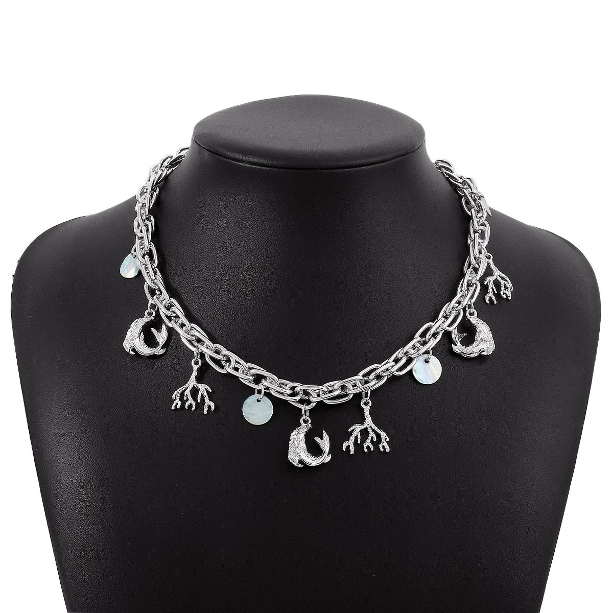 N185ZA Exaggerated Trendy Personality Clavicle Necklace Metal Dolphin Branch Creative Small Necklace Hand Jewelry
