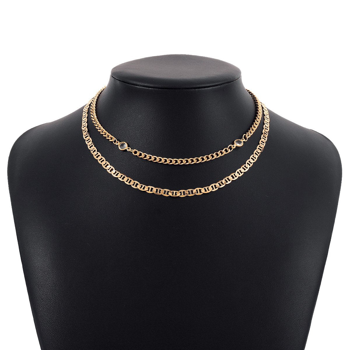 N143 Personality niche fashion hipster geometric stacked necklace micro-inlaid chain creative necklace female