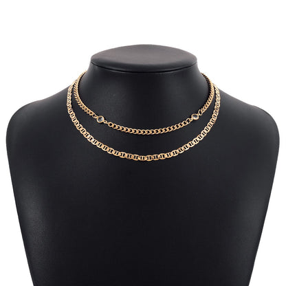 N143 Personality niche fashion hipster geometric stacked necklace micro-inlaid chain creative necklace female