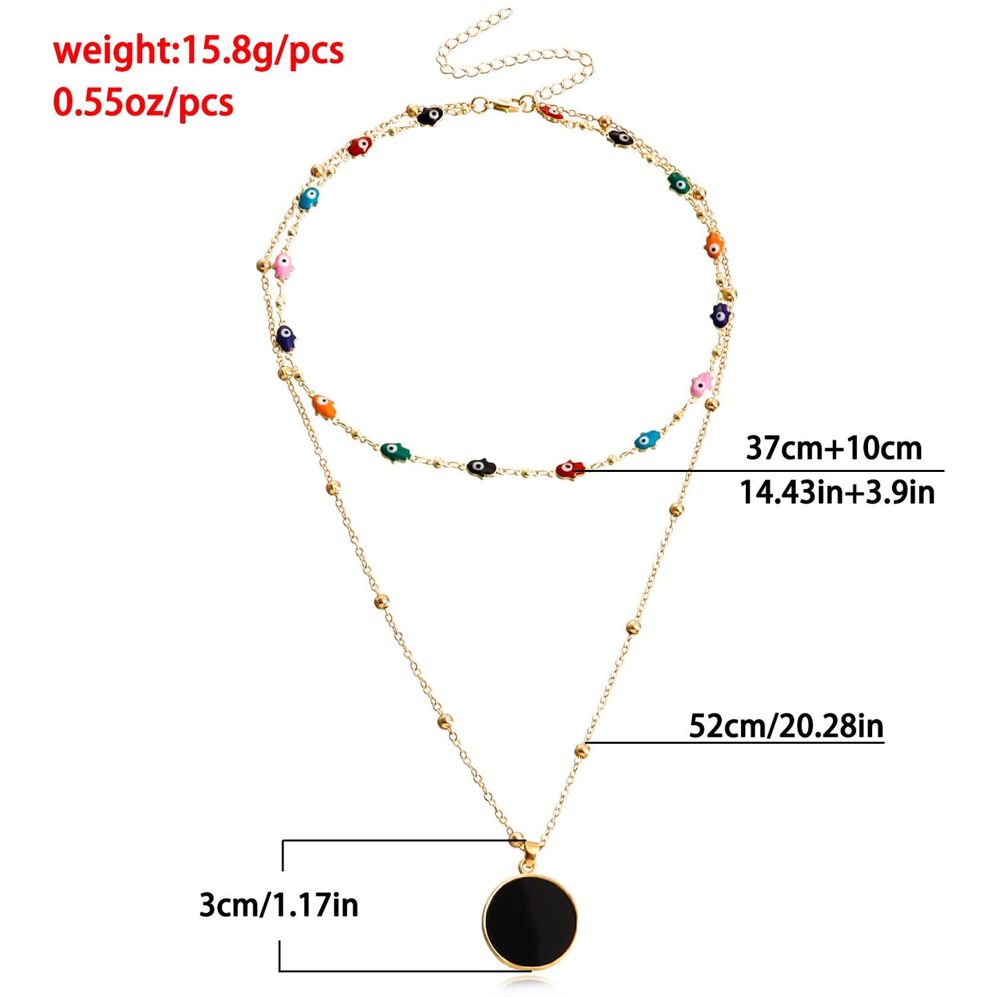 Jewelry evil eye double layered black mother-of-pearl pendant necklace female autumn and winter sweater chain