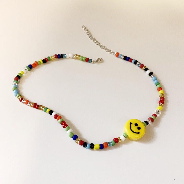 Jewelry female worker threading rice beads smiley face necklace super fairy fashion short necklace clavicle chain