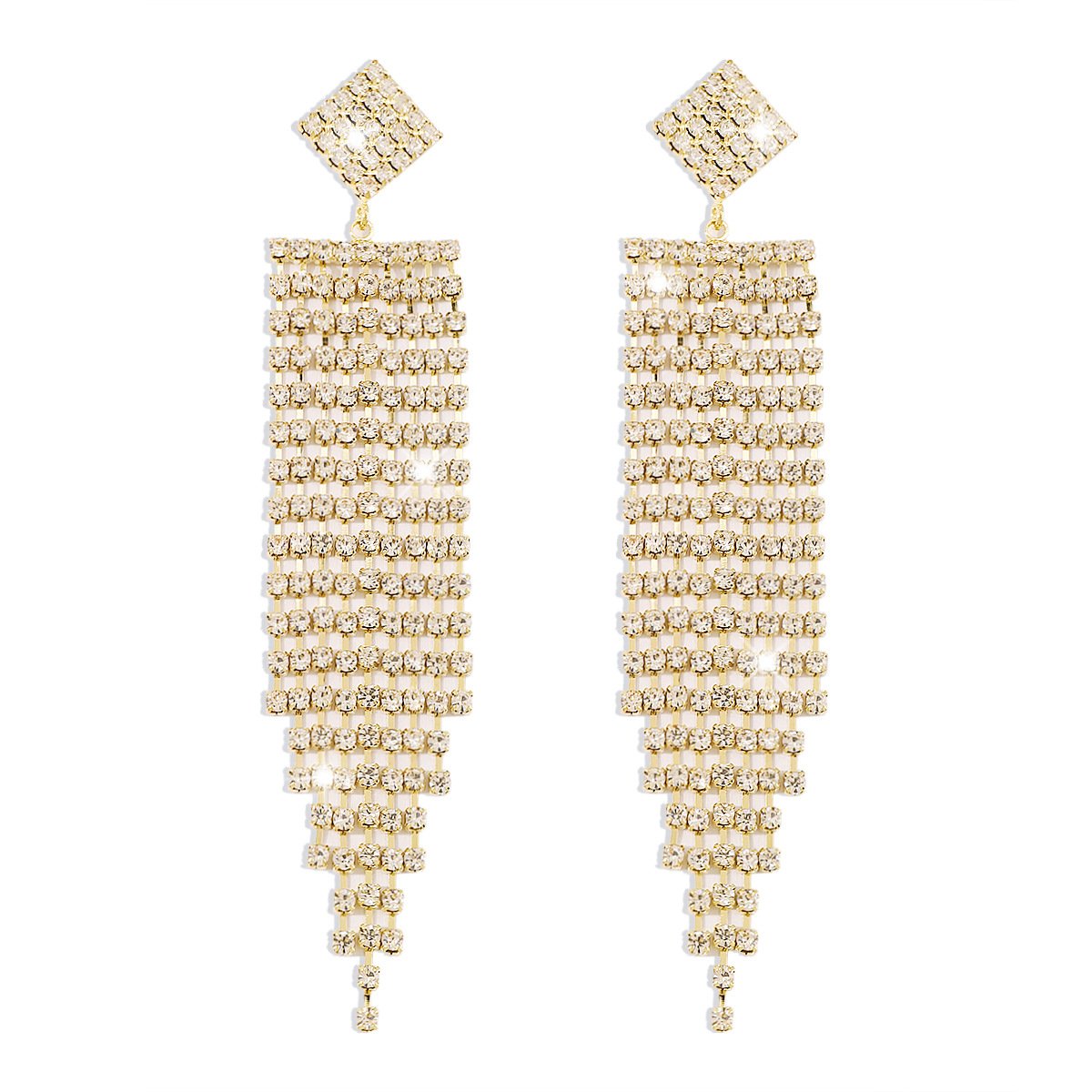 E1738 Jewelry Long Rhinestone Tassel Exaggerated Earrings Personality Temperament Internet Celebrity Earrings Female