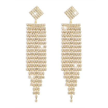 E1738 Jewelry Long Rhinestone Tassel Exaggerated Earrings Personality Temperament Internet Celebrity Earrings Female