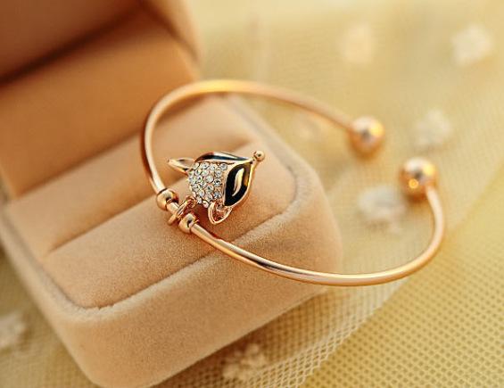 Vintage Jingmei Rose Gold Bracelet Cute Sparkling Diamond Fox Bracelet Jewelry