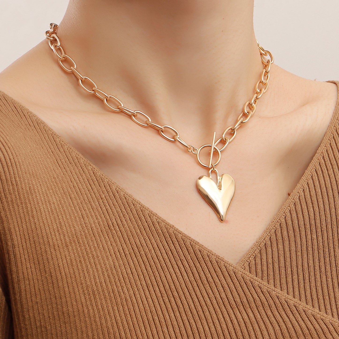Jewelry ins hip-hop collarbone necklace exaggerated big heart pendant necklace female