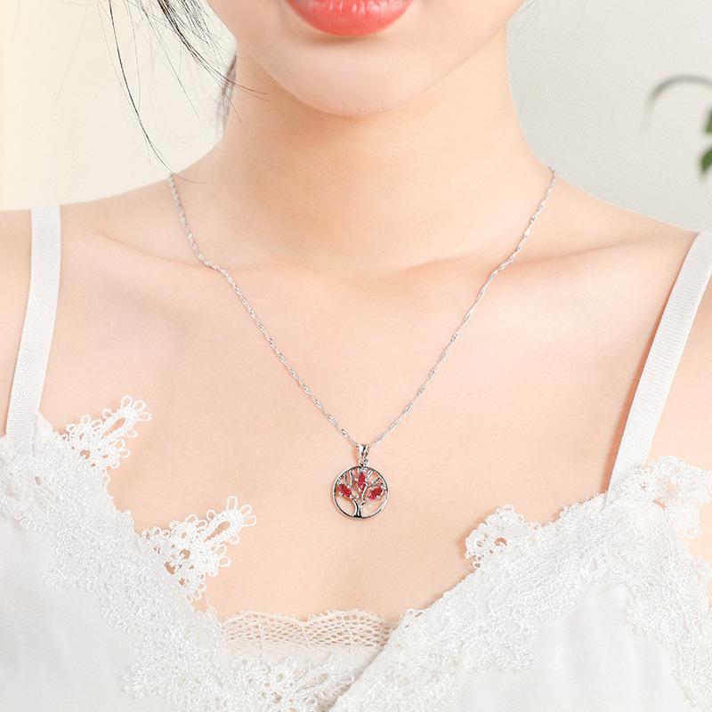 Round Hollow Crystal Lucky Tree Pendant Tree of Life Necklace Versatile Creative Necklace for Women