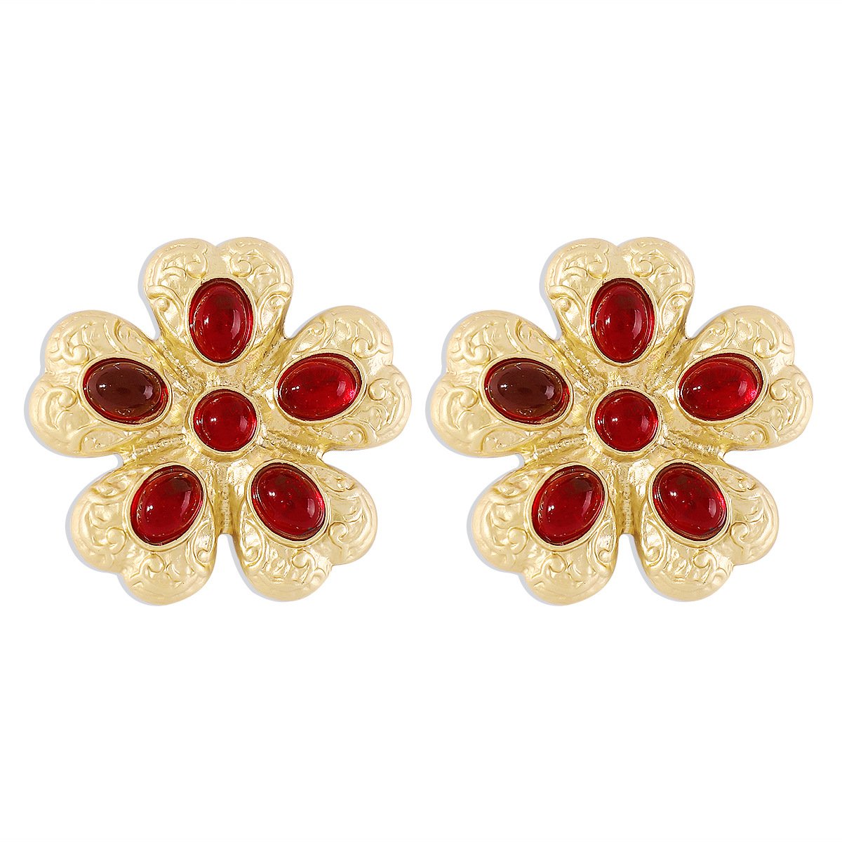 Retro Palace Geometric Flower Gemstone Earrings Personality Light Luxury Temperament Elegant Embossed Creative Earrings