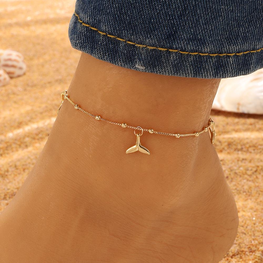 ins anklet female fashion bohemian simple metal dolphin love foot decoration beach foot jewelry