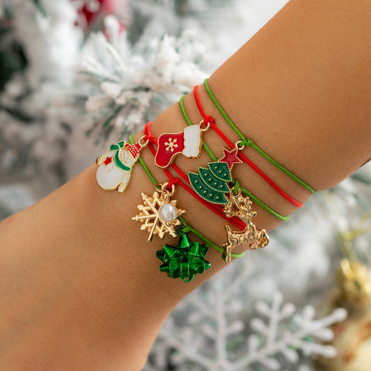 Ornament Christmas elements elk snowflake bracelet set creative snowman adjustable wax thread jewelry