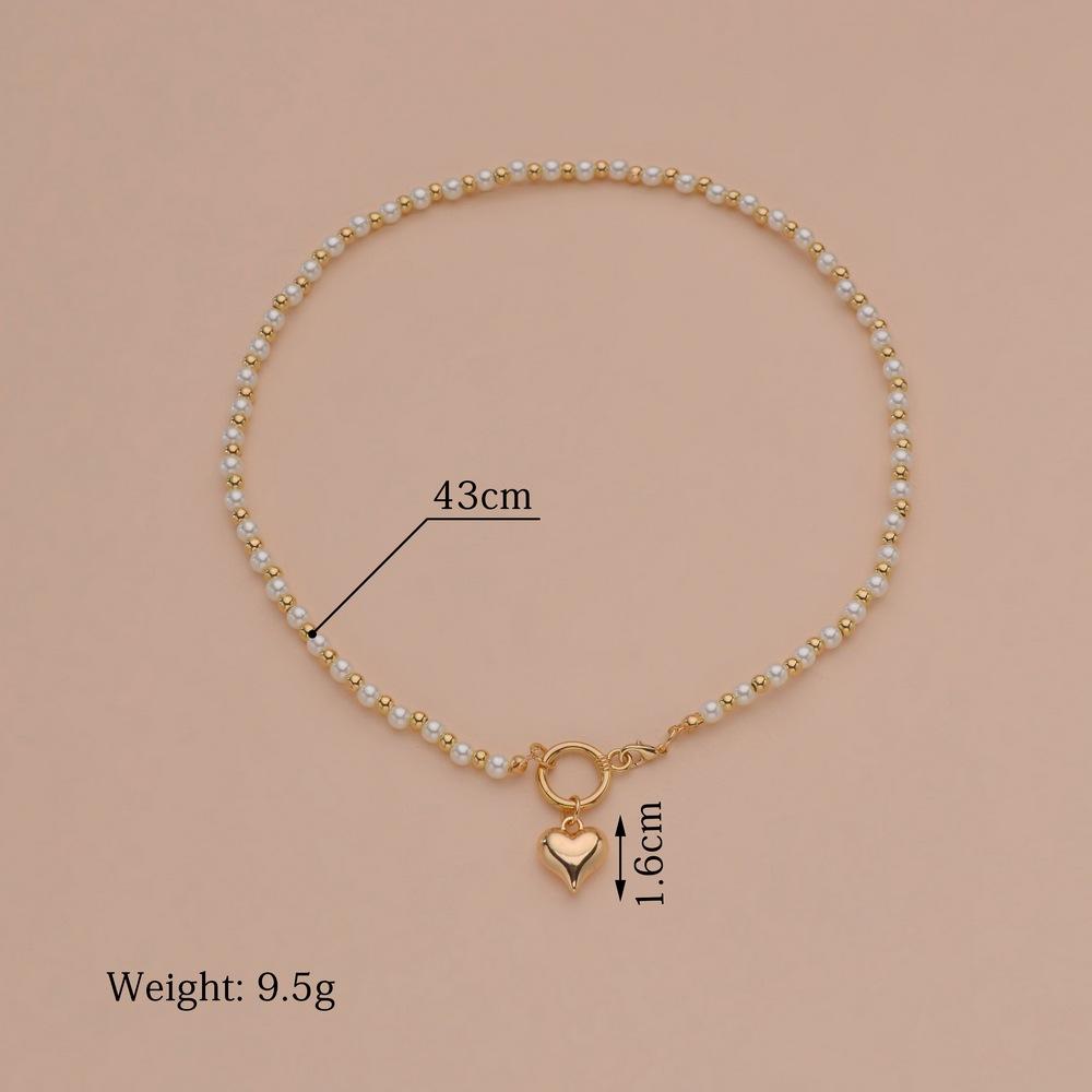 Fashion Alloy Peach Heart Pendant Necklace Simple CCB Imitation Pearl Necklace Accessories