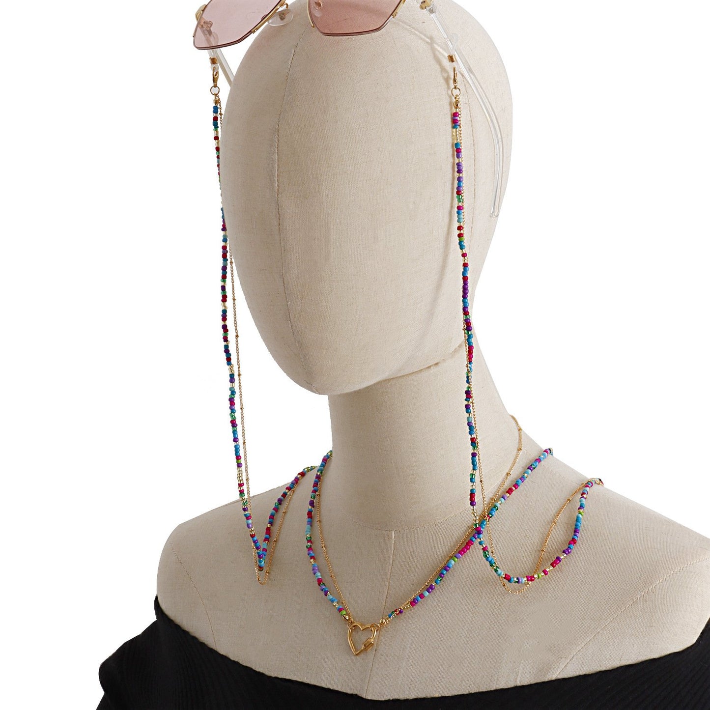 Jewelry colored rice beads metal love pendant mask chain glasses chain necklace around the neck integrated design