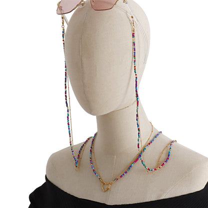 Jewelry colored rice beads metal love pendant mask chain glasses chain necklace around the neck integrated design